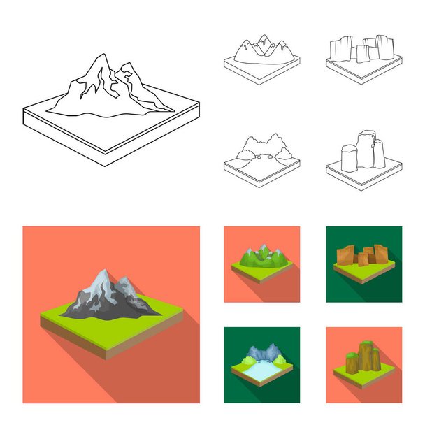 Mountains, rocks and landscape. Relief and mountains set collection icons in outline,flat style isometric vector symbol stock illustration web. - Vektor, Bild