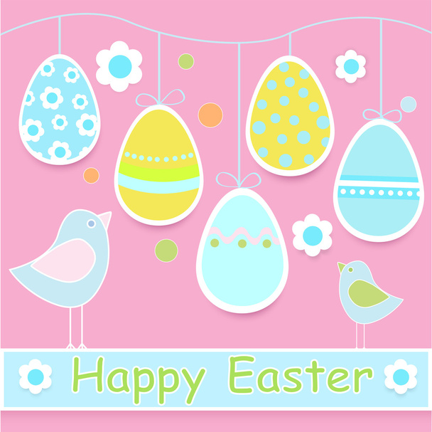 Happy Easter Card with Chicks and Eggs - Vector, Image