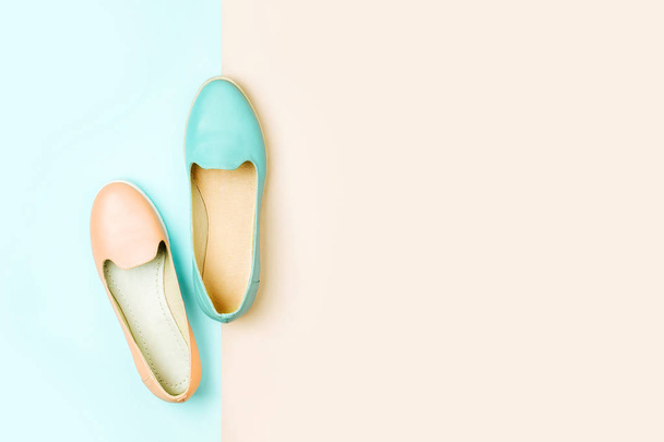 Stylish female shoes in pastel nude and turquoise colours - Fotografie, Obrázek