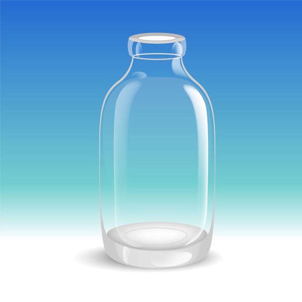 Template of empty tall transparent glass bottle, filled with distilled water or salt solution. Packaging collection. Vector illustration. - Διάνυσμα, εικόνα