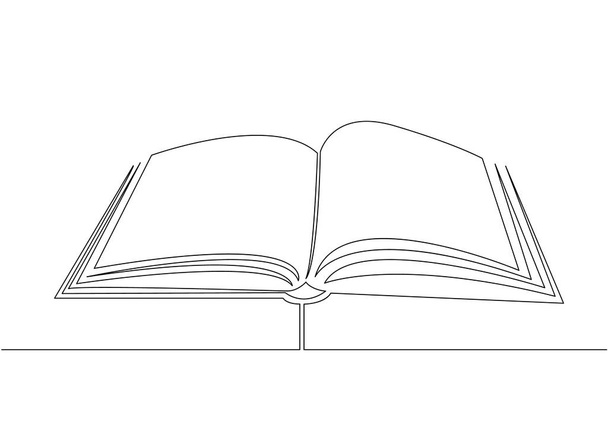Открытая книга со страницами, изолированными по белому. Непрерывный рисунок линии. Векторная иллюстрация - Вектор,изображение