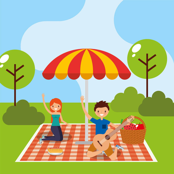 gelukkige mensen picknick - Vector, afbeelding