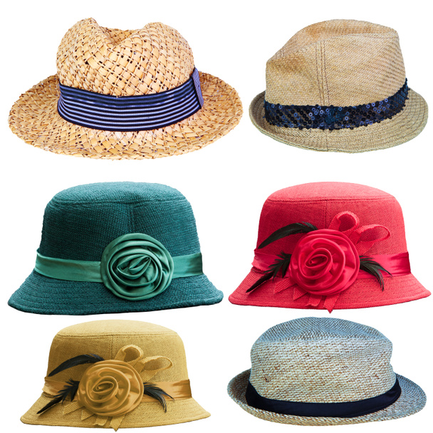 шесть шляп изолированы на белом фоне
 - Фото, изображение