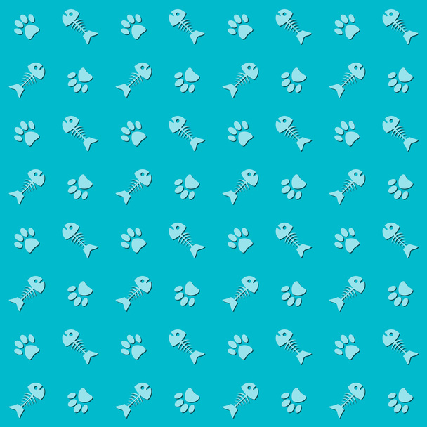 Background with cat paw print and fish bone - Vector, Image