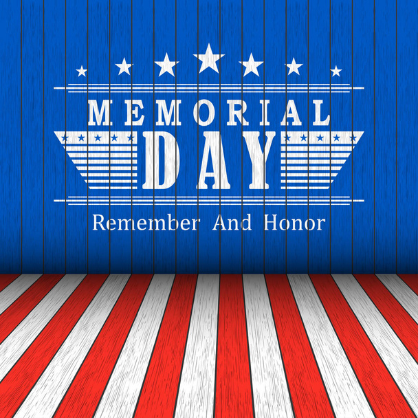 Vector Memorial Day background with stars and lettering on blue, red and white wooden background . Template for Memorial Day. - Vector, Image