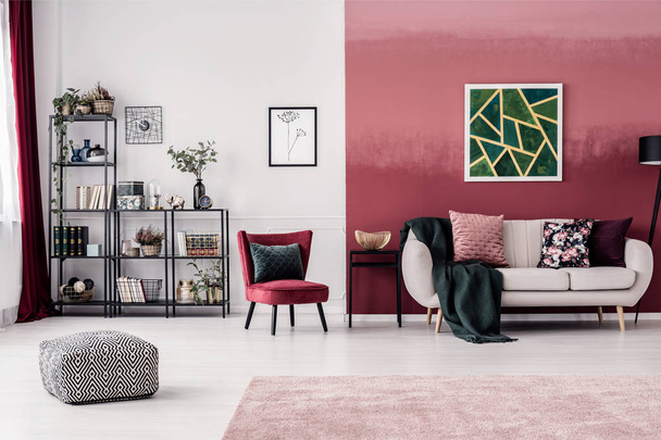 Living room with red wall - Фото, изображение