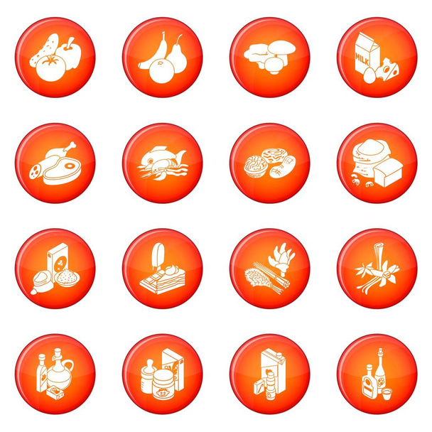 Shop navigation foods icons set red vector - Vector, afbeelding