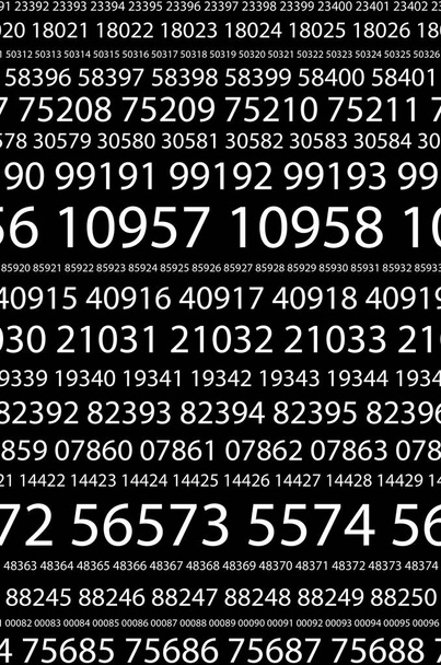 Абстрактне зображення тла набору послідовних п'ятизначних білих чисел різного розміру на чорному тлі. Концепція зламування пароля грубої сили
 - Фото, зображення