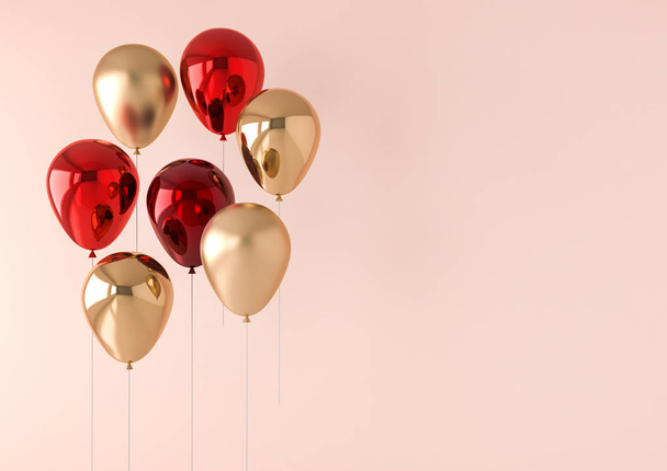 Σύνολο ρεαλιστική γυαλιστερό μεταλλικό μπαλόνια με κενό διάστημα για γενέθλια, πάρτυ, προώθηση κοινωνικών μέσων μαζικής ενημέρωσης πανό ή αφίσες. 3D απεικόνιση απόδοσης. Θέμα ημέρα της γυναίκας. - Φωτογραφία, εικόνα