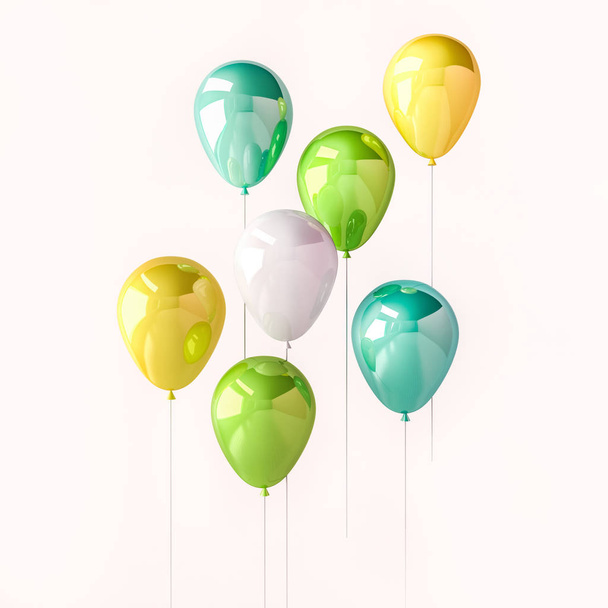 Decorative composition of colourful glossy balloons isolated on white background - Foto, afbeelding