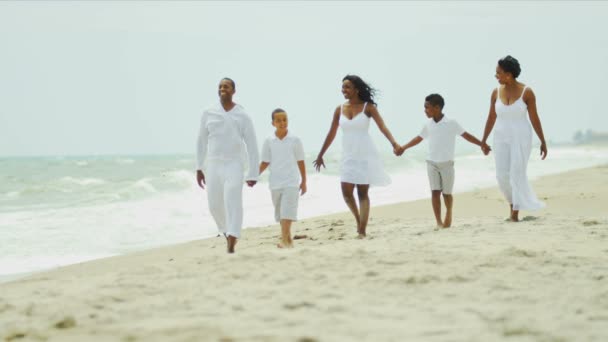 Diverse children spending time with parents enjoying the beach - Footage, Video