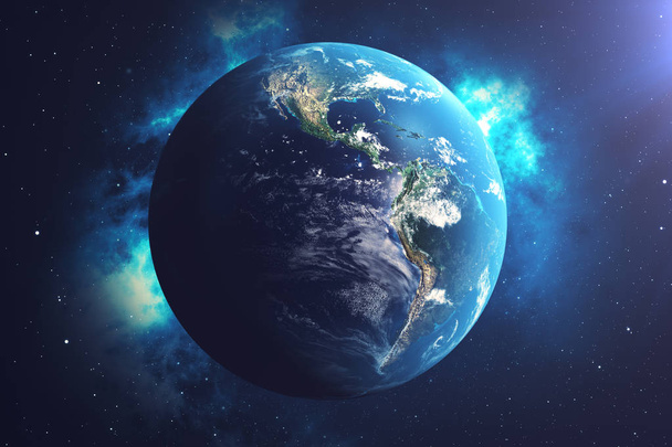 3D Renderöinti World Globe Space Star Field Näytetään Night Sky tähtien ja tähtisumu. Näkymä Maasta avaruudesta. Elementit tämän kuvan kalustettu NASA
 - Valokuva, kuva