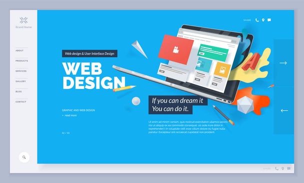 Web sitesi tasarımı. Vektör çizim şablonu web sitesi ve mobil web sitesi tasarımı ve geliştirme için. Yaratıcı kavramı, düzenlemek ve özelleştirmek kolay. - Vektör, Görsel