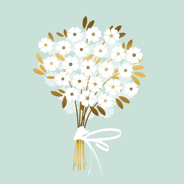 Luxury wedding white flowers with gold leaves. - Вектор,изображение