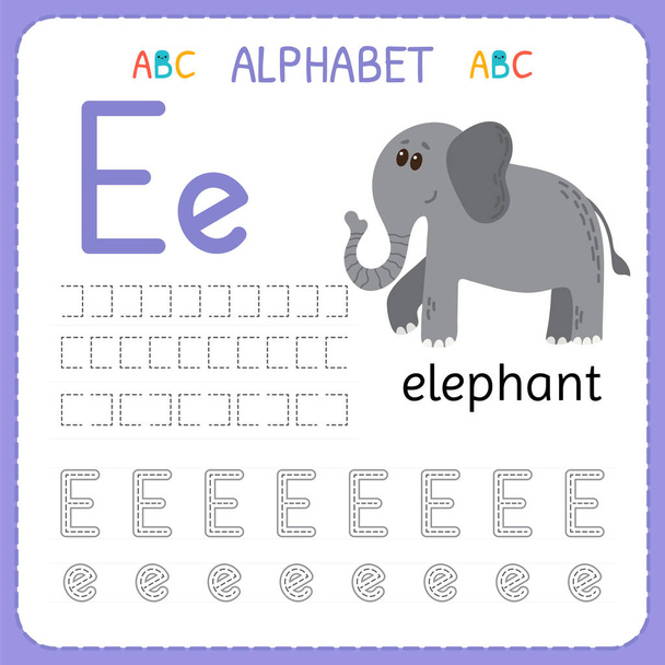 Alphabet tracing worksheet for preschool and kindergarten. Writing practice letter E. Exercises for kids - Vector, Image