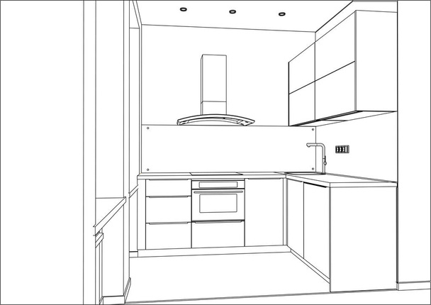 3D-vektorikuva. Moderni keittiö suunnittelu kodin sisustus
.  - Vektori, kuva