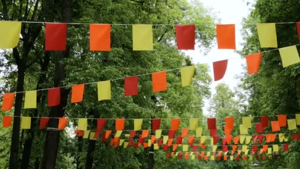 Декоративные гирлянды с красочными прямоугольными флагами
 - Кадры, видео