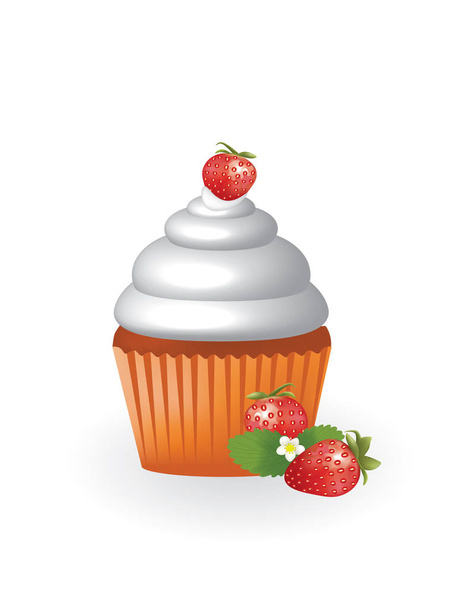 Cupcake with strawberry - Vector, Image