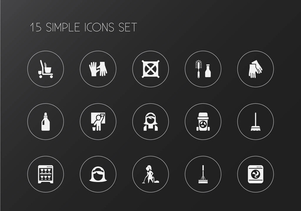 Set of 15 editable cleanup icons. Includes symbols such as housewife, vacuuming woman, swob and more. Can be used for web, mobile, UI and infographic design. - Vector, Image