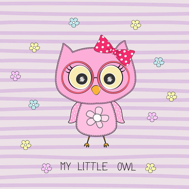 Cartoon cute howlet girl and inscription my little owl. - Vektor, Bild