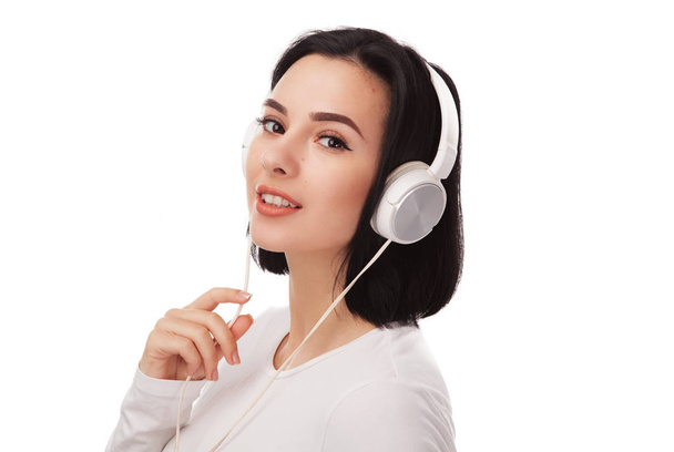 jovem mulher bonita em fones de ouvido - Foto, Imagem