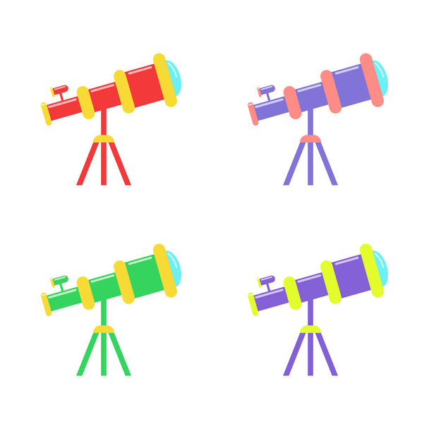 Iconos planos del telescopio en diferentes colores aislados sobre fondo blanco. Elemento educación y astronomía. Se puede utilizar como logotipo, elemento infográfico, para aplicaciones web y móviles. Ilustración vectorial
. - Vector, imagen