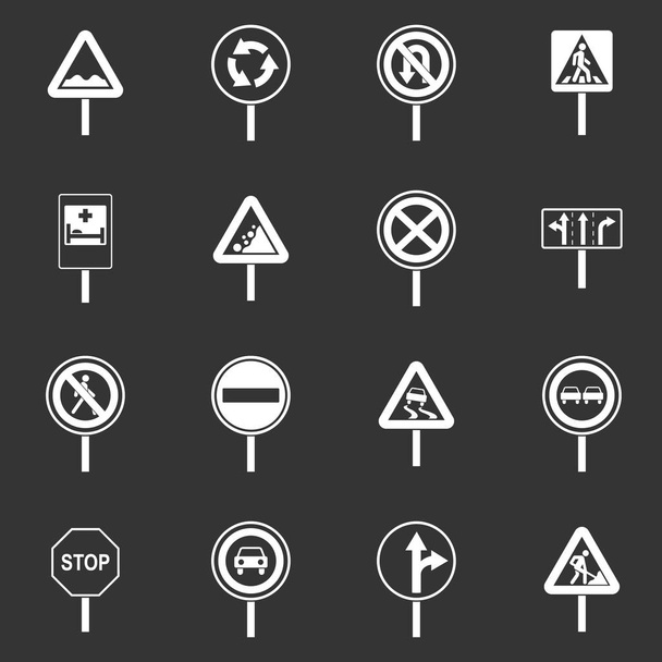 Different road signs icons set grey vector - Vector, Image