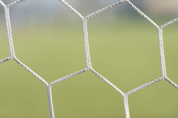 Nets of Football Goal With Field Green Grass - Fotó, kép