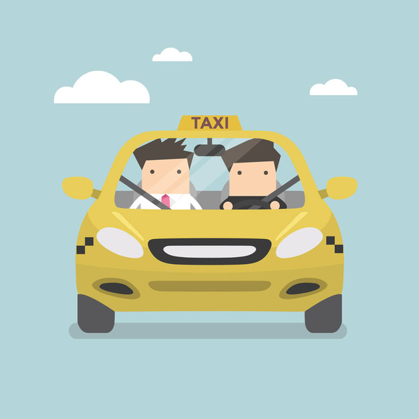 Samochód taxi i taksówkarz z pasażerem. - Wektor, obraz