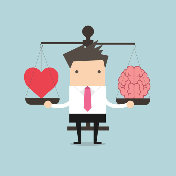 Businessman with Heart and brain on scales. - Vector, Image