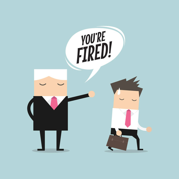 Angry boss firing employee. Unemployment, crisis, jobless and employee job reduction concept. - Vector, Image