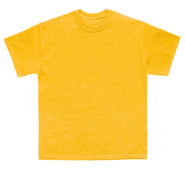 Πρότυπο κενό T Shirt σε χρυσό χρώμα σε άσπρο φόντο - Φωτογραφία, εικόνα