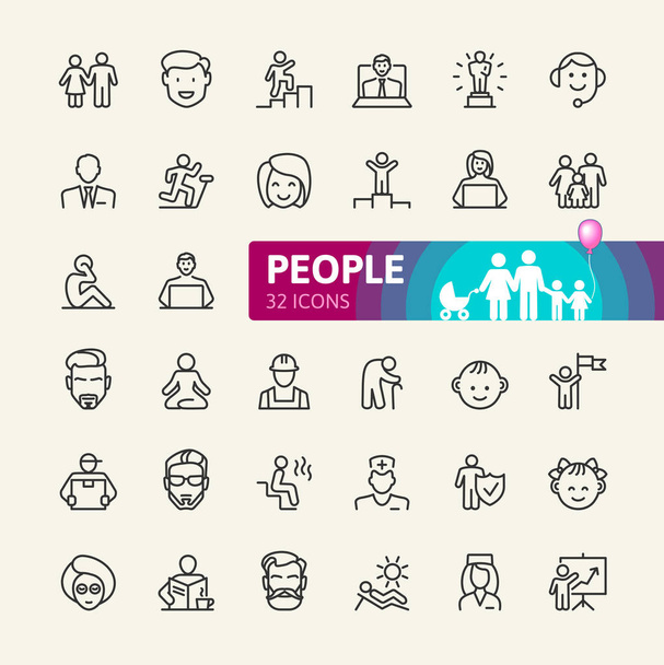 Personas - conjunto de iconos web de línea delgada mínima. Esquema de la colección de iconos. Ilustración simple vector
. - Vector, imagen