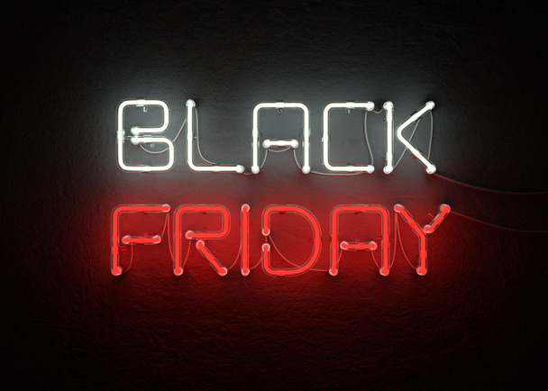 Black friday sale neon background. 3D illustration - Photo, Image