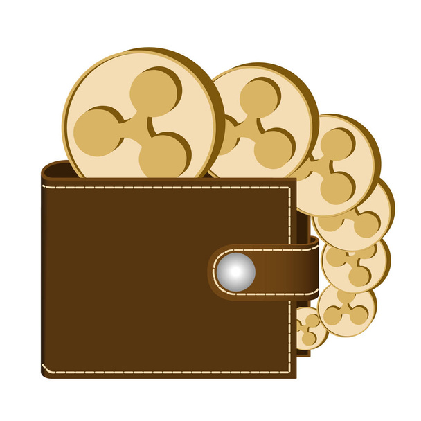 ripple wallet with coins on a white background - Vector, afbeelding