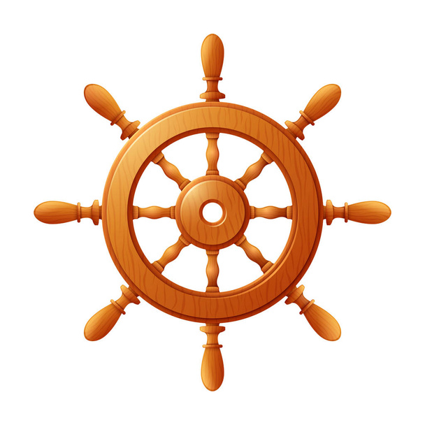 Roda de navio marinho vintage de madeira isolado no fundo branco
 - Vetor, Imagem