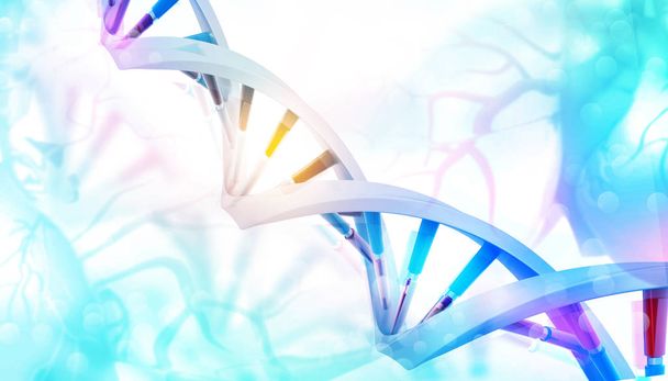 filamentos de ADN 3D sobre fondo de ciencia - Foto, imagen