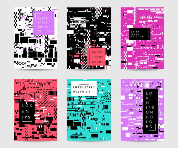 Glitch fondos establecidos. Diseño abstracto colorido con ruido de píxeles. Plantillas de portada de moda para carteles, pancartas, volantes, pancartas, folletos. Ilustración vectorial
  - Vector, Imagen