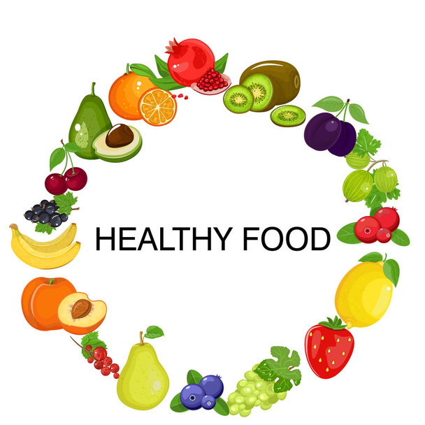 Healthy food circle of different fruits in flat style - Vetor, Imagem