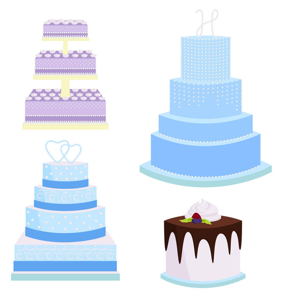 Wedding vector cake pie sweets dessert bakery flat simple style baked wedding-day food illustration. - Вектор, зображення