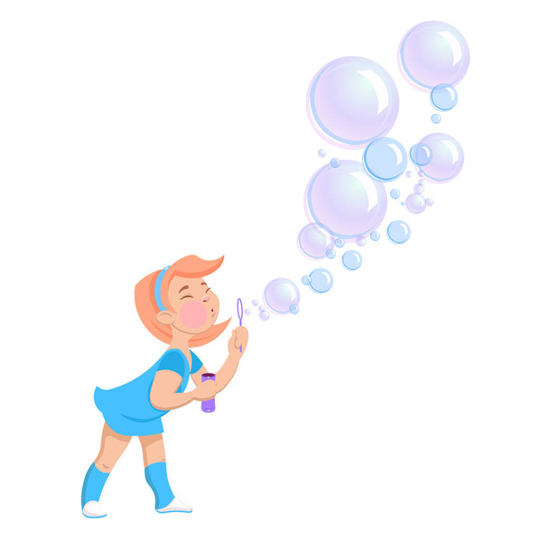 мультяшная девушка, пускающая мыльные пузыри
  - Вектор,изображение