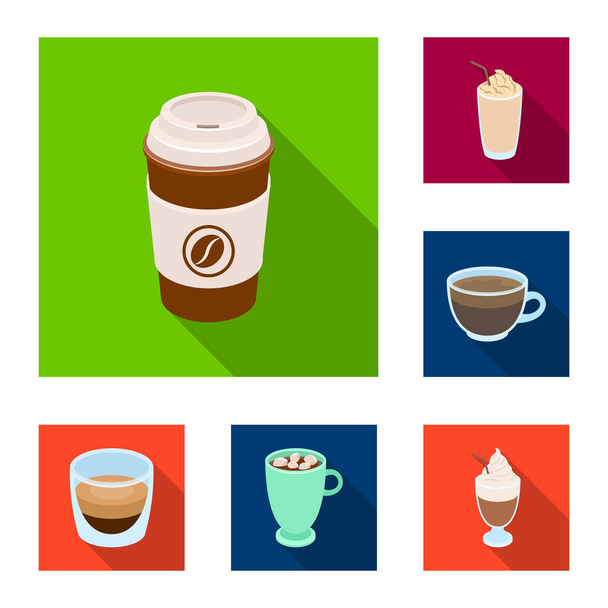 Different kinds of coffee flat icons in set collection for design. Coffee drink vector symbol stock web illustration. - Вектор,изображение