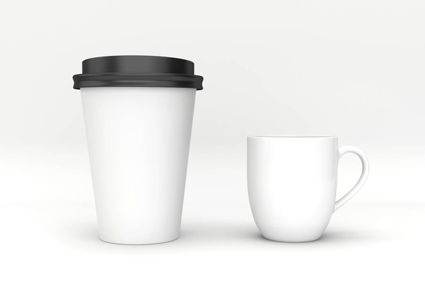 leere Kaffeetasse-Attrappe auf weißem Hintergrund. 3D-Illustration - Foto, Bild
