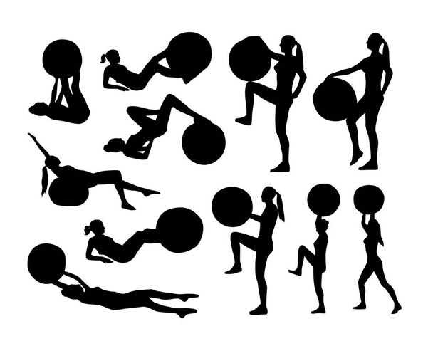 silhouettes de personnes faisant des exercices avec un fond blanc ballon ajustement, illustration vectorielle
 - Vecteur, image