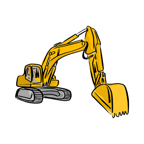 Yellow Front Hoe Loader excavator vector illustration sketch hand drawn with black lines isolated on white background - Vector, Image