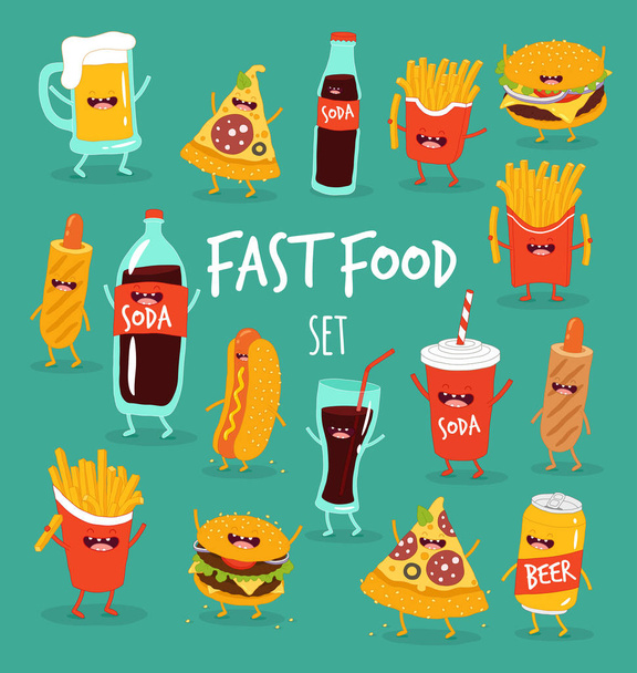 fast food assortment, set of colorful icons, vector illustration  - Vector, Image
