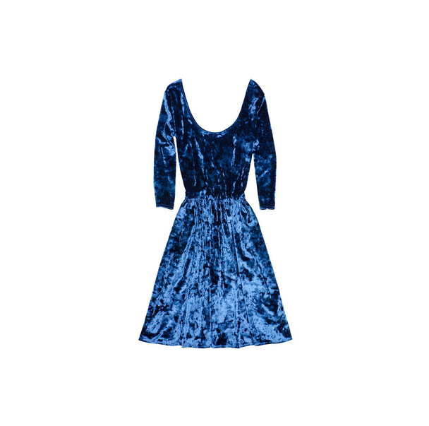 Φόρεμα μπλε βελούδο. Έννοια της μόδας. Απομονωμένη. Λευκό φόντο - Φωτογραφία, εικόνα