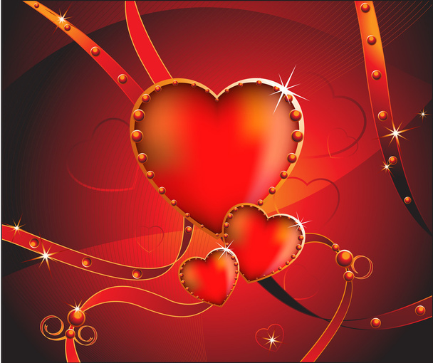 Sparkling hearts with ribbons - Vector, imagen