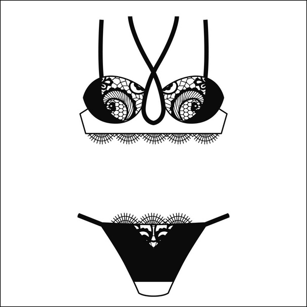 Hand drawn lingerie. Panty and bra set. - Vetor, Imagem