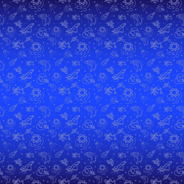 контурний синій фон, що складається з елементів космічної теми
 - Вектор, зображення